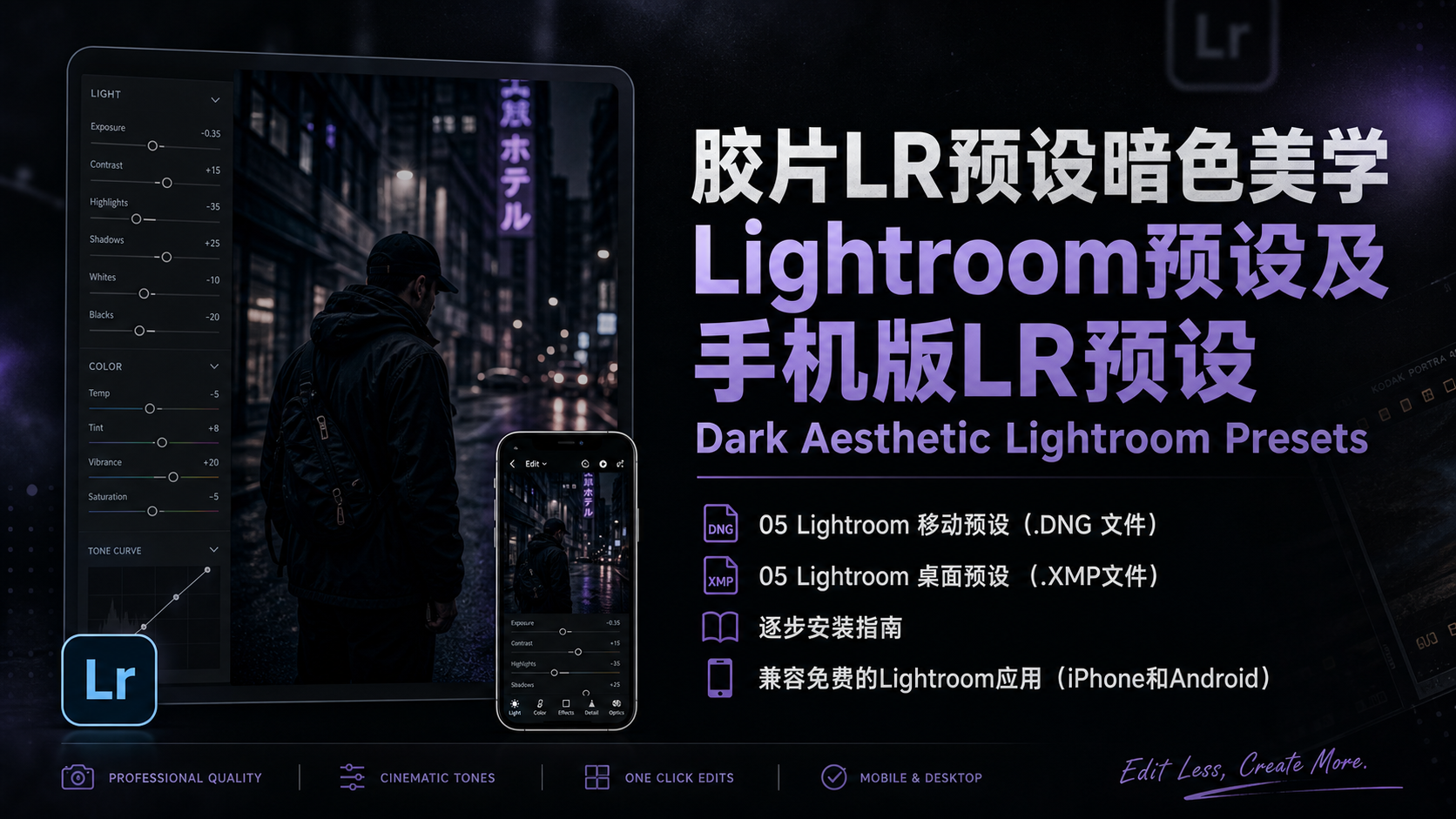 胶片LR预设暗色美学Lightroom预设及手机版LR预设 Dark Aesthetic Lightroom Presets