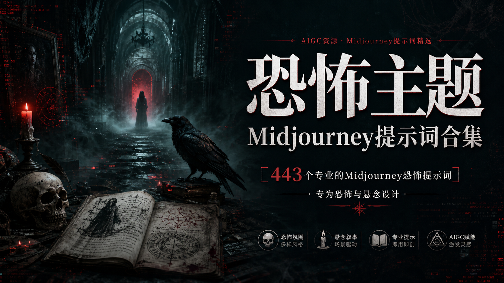 443个专业的Midjourney提示词的恐怖,专为恐怖和悬念毛骨悚然设计-AIGC资源