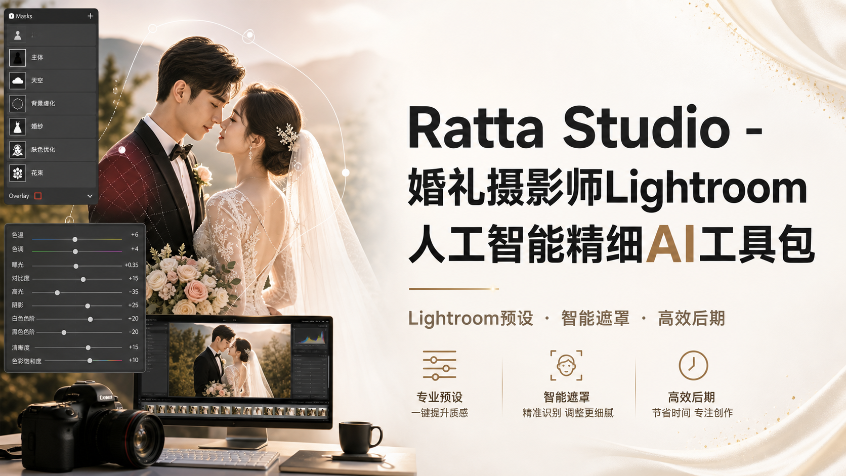 Ratta Studio – 婚礼摄影师Lightroom人工智能精细AI工具包-Lightroom预设