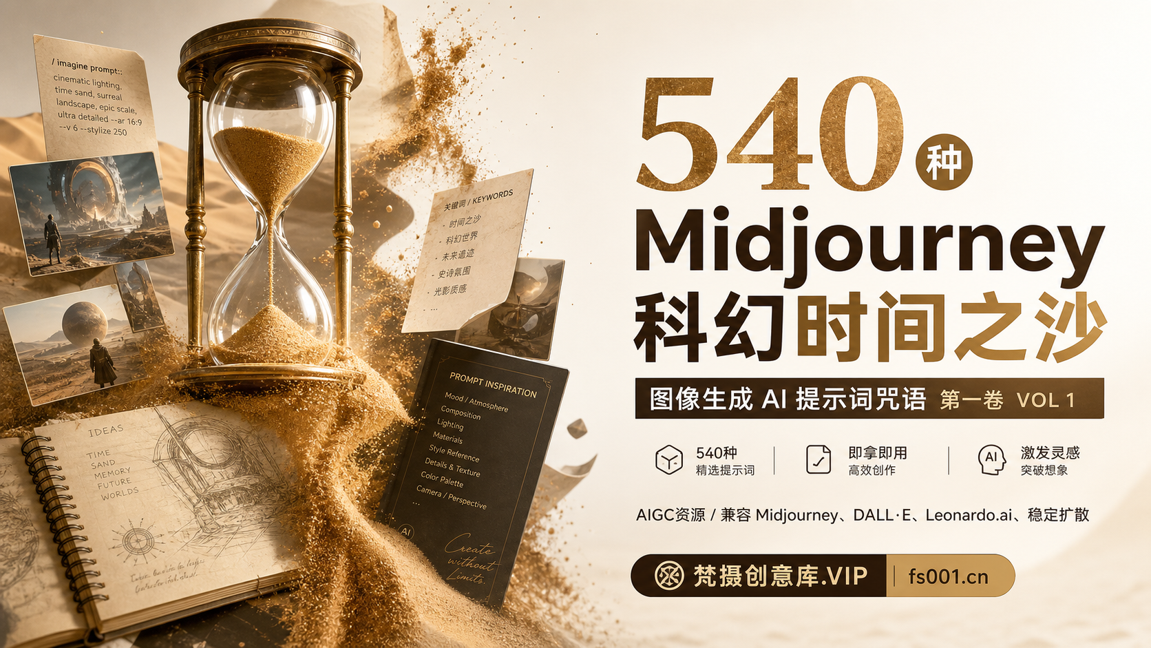 540种Midjourney科幻时间之沙图像生成AI提示词咒语第一卷 VOL 1-AIGC资源
